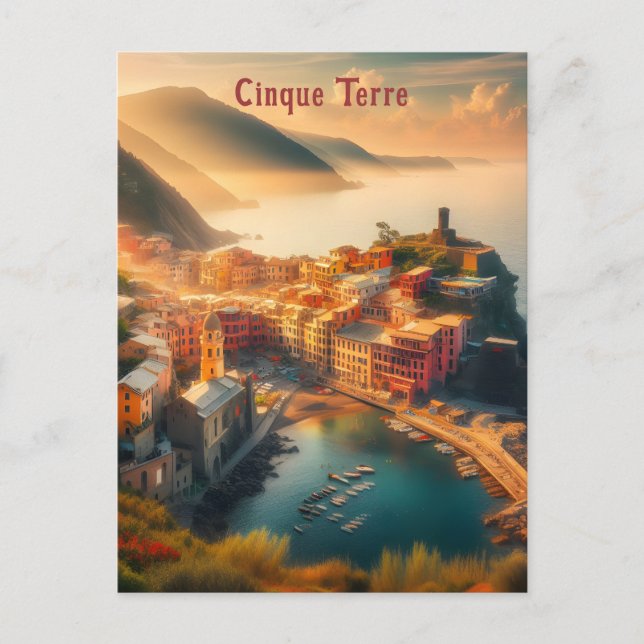 Postal Playa Cinque Terre Italia Vintage Europa Viajes (Anverso)