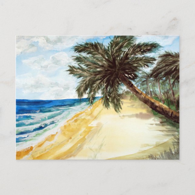 Postal Playa con palmeras (Anverso)