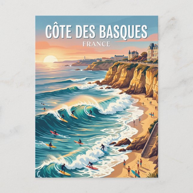 Postal Playa Côte des Basques Francia (Anverso)