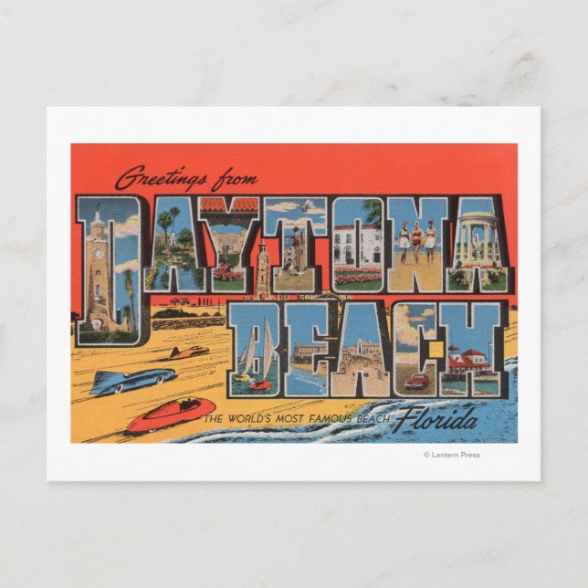 Postal Playa Daytona, Florida - Grandes Escenas de letras (Anverso)
