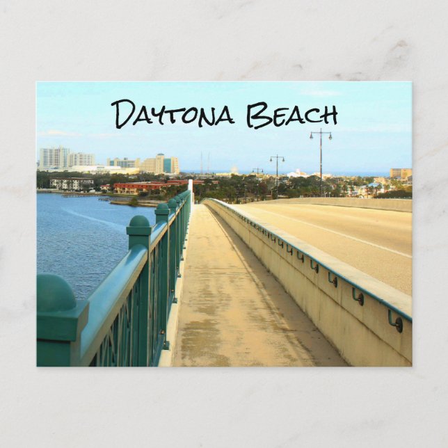 Postal Playa Daytona, río Halifax, puente Broadway (Anverso)