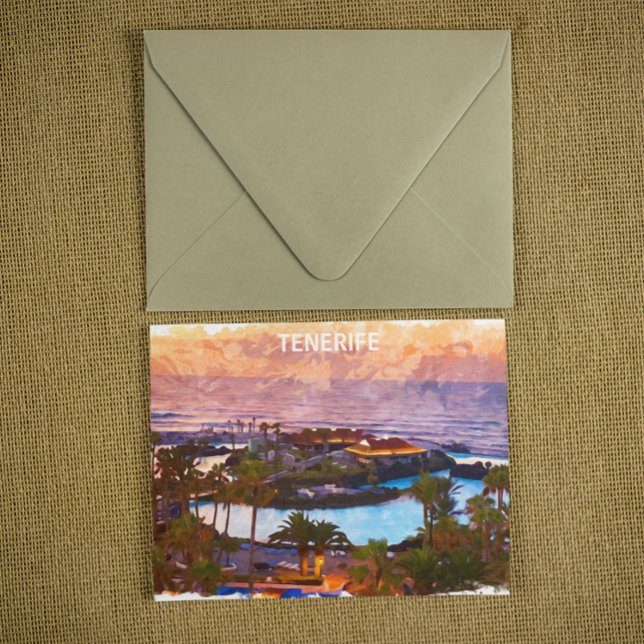 Postal Playa de acuarela de Tenerife Canaria (tenerife canary islands postcard)
