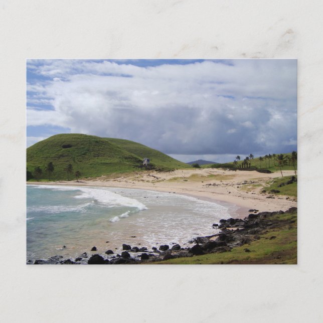 Postal Playa de Anakena, Isla de Pascua, Chile (Anverso)