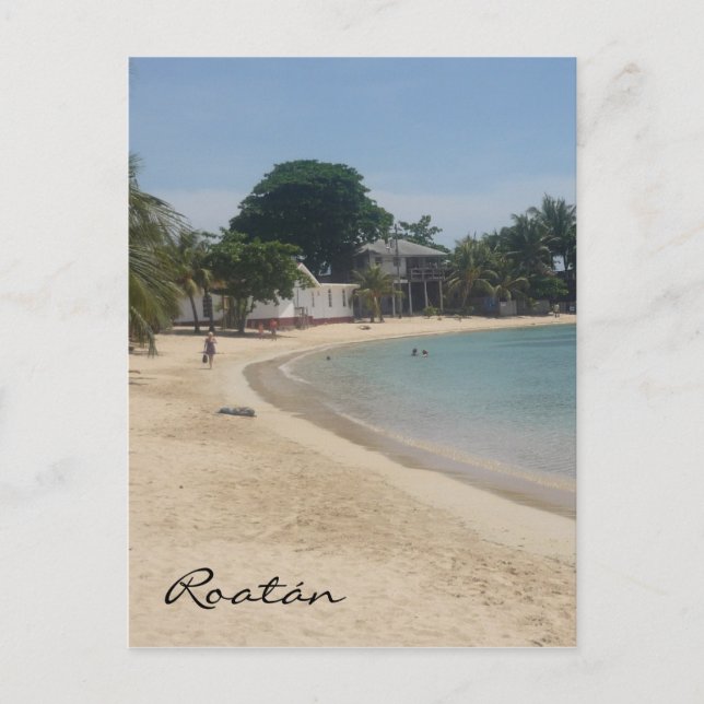 Postal playa de arena de roatán (Anverso)