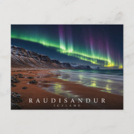 Postal Playa de arena roja Rauðasandur Islandia Aurora