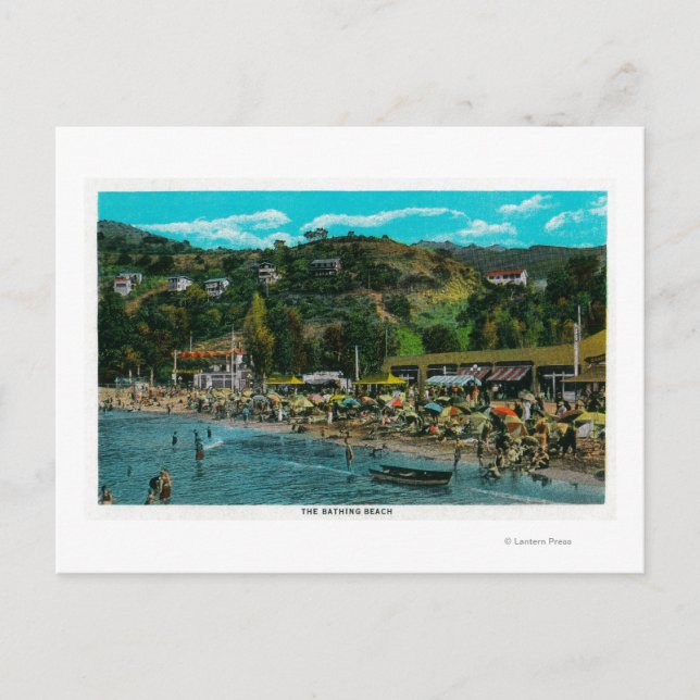 Postal Playa de baño en Avalon, Isla Catalina (Anverso)