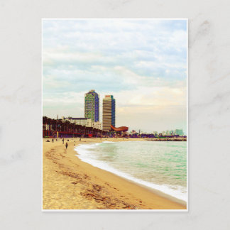 Postal Playa de Barcelona al atardecer