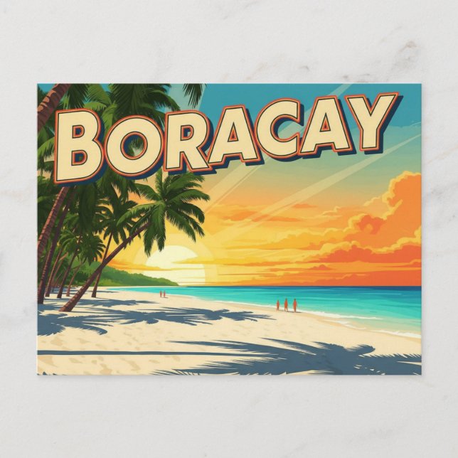 Postal Playa de Boracay Filipinas Vintage (Anverso)