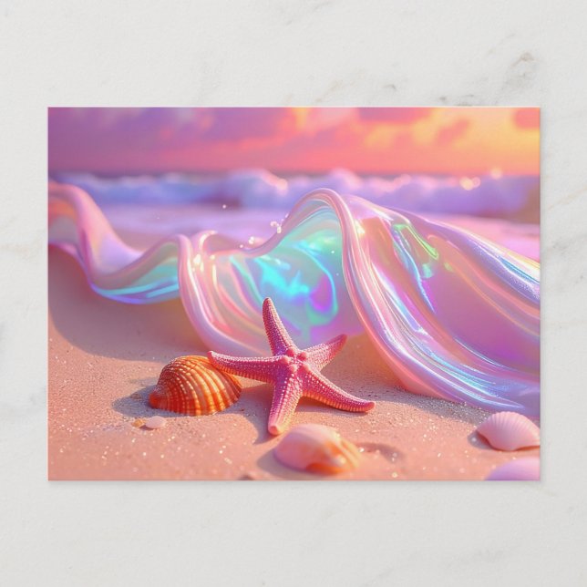 Postal Playa de Ensueño Fantástica con Estrella de Mar Ro (Anverso)