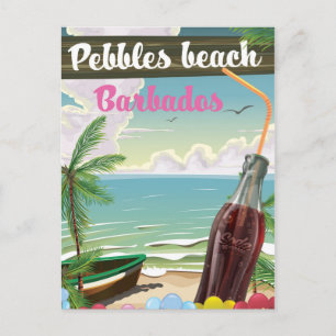 Postal Playa de guijarros: afiche de viajes al estilo vin