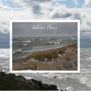 Postal Playa de invierno, olas, dunas indias del lago Mic