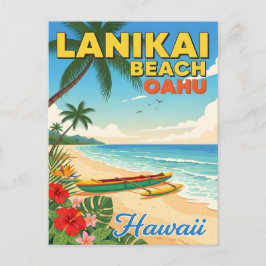 Postal Playa de Lanikai, Hawái - Canoa tropical