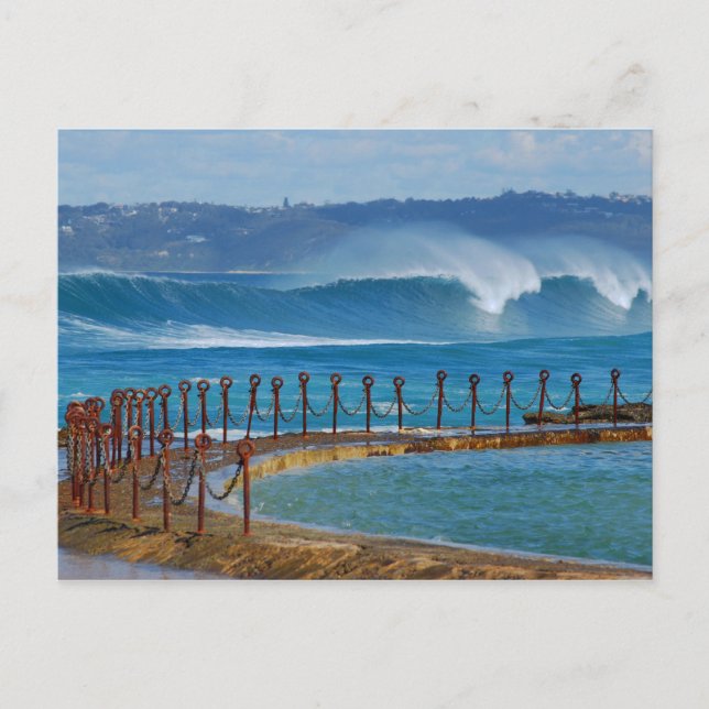 Postal Playa de Newcastle desde la piscina de canoa (Anverso)