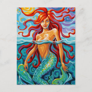 Postal Playa De Pescado Oceánico Mermaid Spirit Swirl