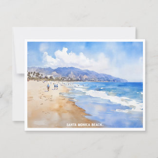 Postal Playa de Santa Mónica, pintura de la acuarela de C