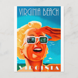 Postal Playa de Virginia, mujer de gafas de sol rubia, vi