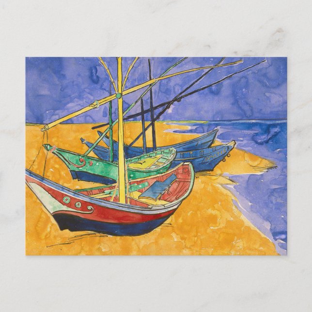 Postal Playa del Impresionismo de los barcos Van Gogh (Anverso)