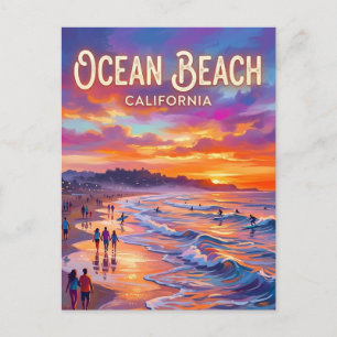 Postal Playa del Océano en el Atardecer California