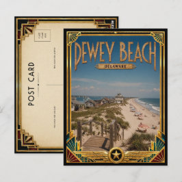 Postal Playa Dewey Delaware Arte Deco Vintage Edad Dorada
