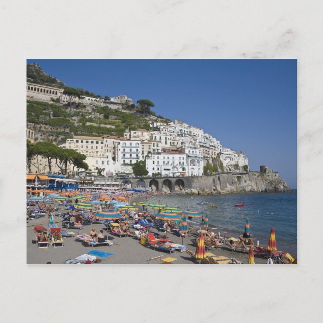 Postal Playa en Amalfi, Campania, Italia (Anverso)
