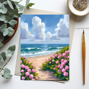 Postal Playa en Flor   Hortensia Rosa Costa Oceánica