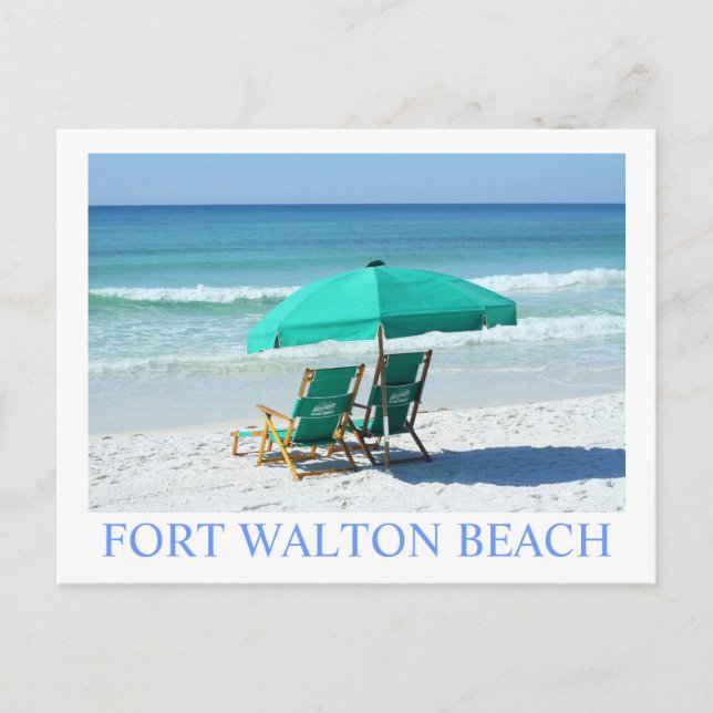 Postal PLAYA FORT WALTON, FL - Tumbonas verdes (Anverso)