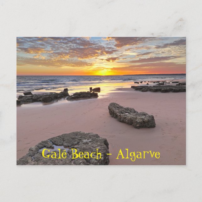 Postal Playa Gale Sunset en Albufeira, Algarve. Portugal (Anverso)