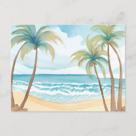 Postal Playa Hawaiana | Acuarela Tropical de Palma