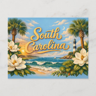 Postal Playa Hermosa de Carolina del Sur con Magnolia