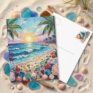 Postal Playa Impasto y Vidrio de Mar Decir Hola