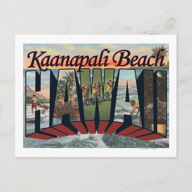Postal Playa Kaanapali, Hawaii - Escenas de letras grande (Anverso)