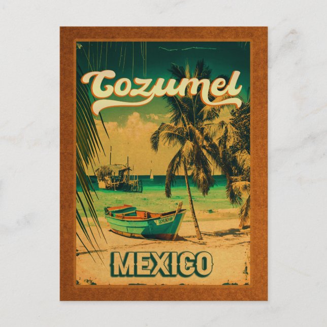 Postal Playa Mexicana Cozumel Palm Tree Retro 80 (Anverso)