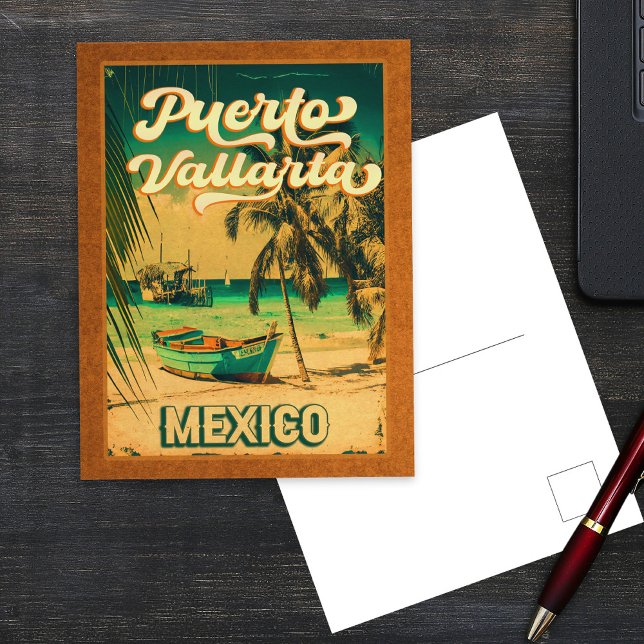 Postal Playa Mexicana Puerto Vallarta Palm Tree Retro 80 (Subido por el creador)