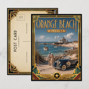 Postal Playa Naranja Alabama Arte Deco Vintage Edad Dorad
