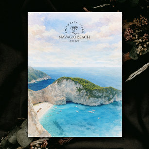 Postal Playa Navagio, Playa del Naufragio, Grecia, Acuare