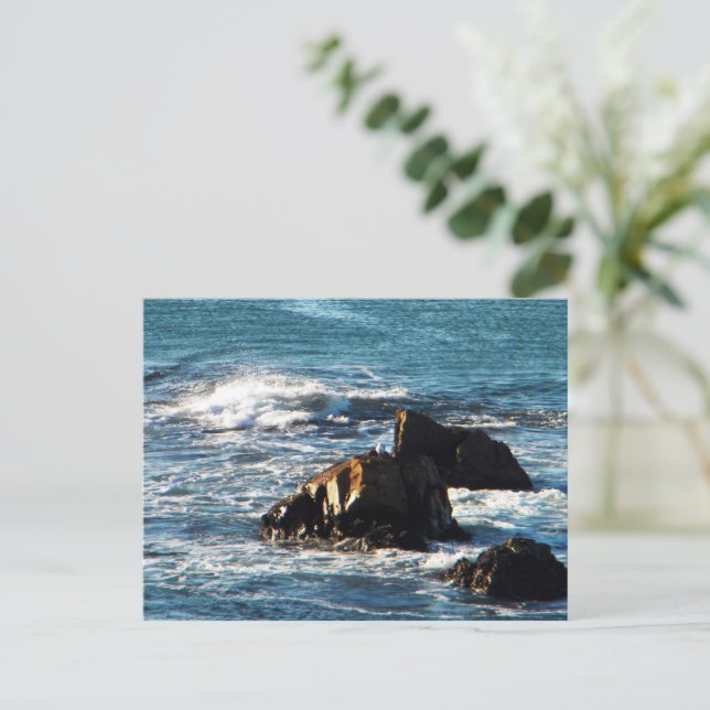 Postal Playa Oceano con Rocas Postcard de California (Anverso de pie)