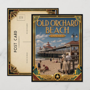 Postal Playa Old Orchard Maine Arte Deco Vintage Dorado