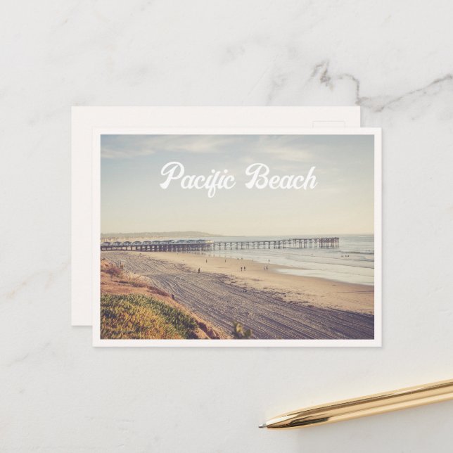Postal Playa Pacific Beach San Diego & Muelle (Anverso/Reverso In Situ)
