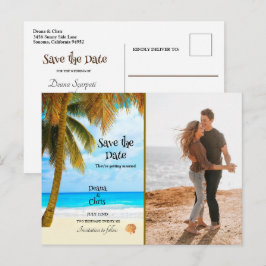 Postal Playa, palmeras, océano, salva al Boda de la fecha