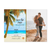 Playa, palmeras, océano, salva al Boda de la fecha