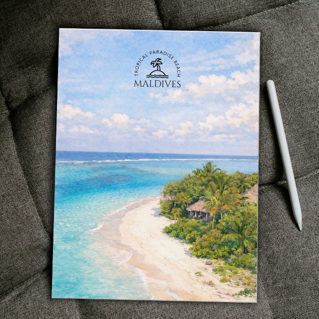 Postal Playa Paraíso Tropical, Maldivas | Acuarela (Tropical Paradise Beach, Maldives | Watercolor Postcard)