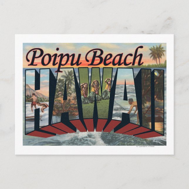Postal Playa Poipu, Hawaii - Escenas de letras grandes (Anverso)