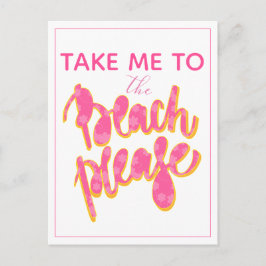 Postal PLAYA POR FAVOR | Tipografía rosa y Naranja y pres