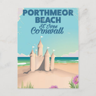 Postal Playa Porthmeor, St Ives, afiche de viaje de Cornw