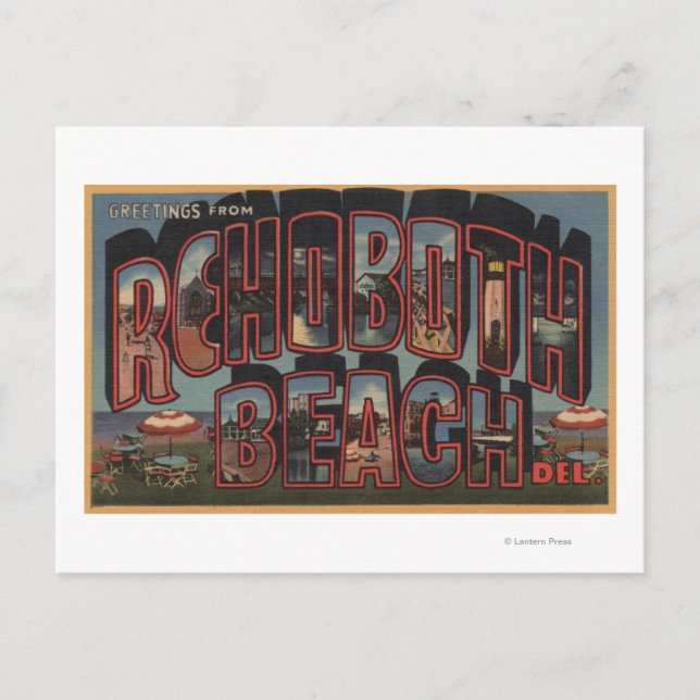 Postal Playa Rehoboth, Delaware - Escenas de letras grand (Anverso)