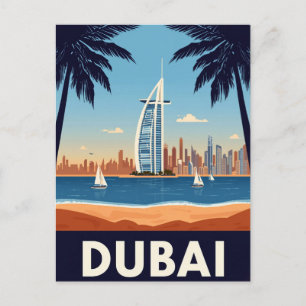 Postal Playa retro del Burj Al Arab en Emiratos Árabes Un