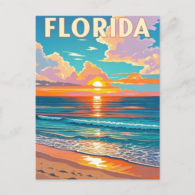 Postal Playa Retro Florida: Escapada Ilustrada del atarde (Anverso)