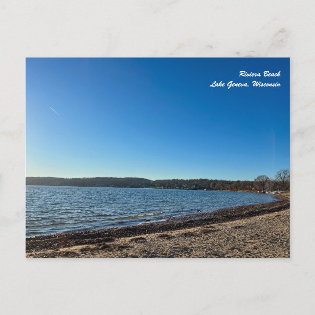 Postal Playa Riviera en el lago Ginebra Wisconsin Postcar (Anverso)