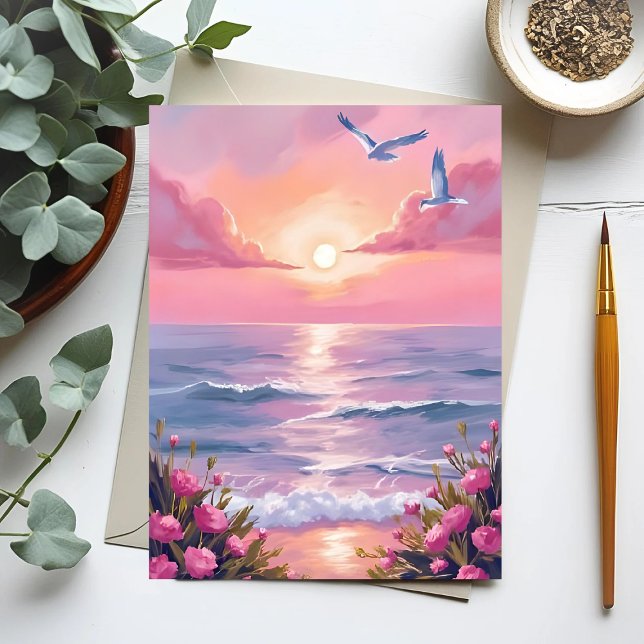 Postal Playa Rosada | Océano Rosa Puesta de Sol Costera A (Subido por el creador)