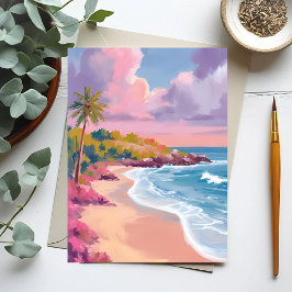 Postal Playa Rubor | Pintura del Océano Rosa